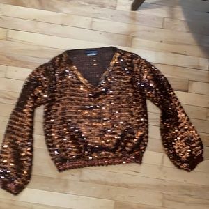 Sequin bronze v neck Top
